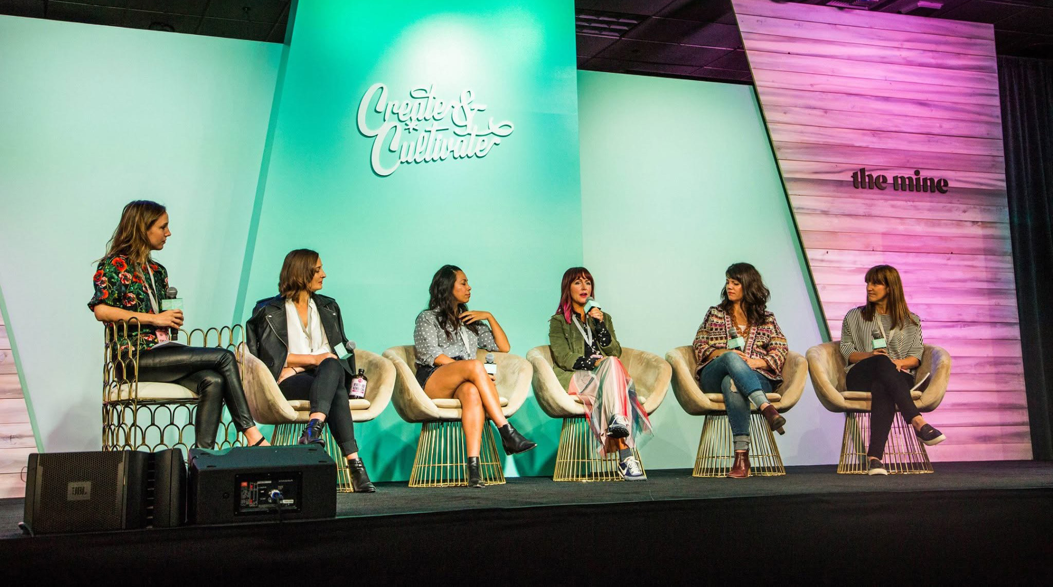 Jess Barron speaking on a panel at Create and Cultivate Seattle