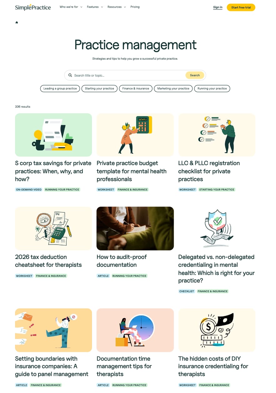 SimplePractice Practice Management resource library